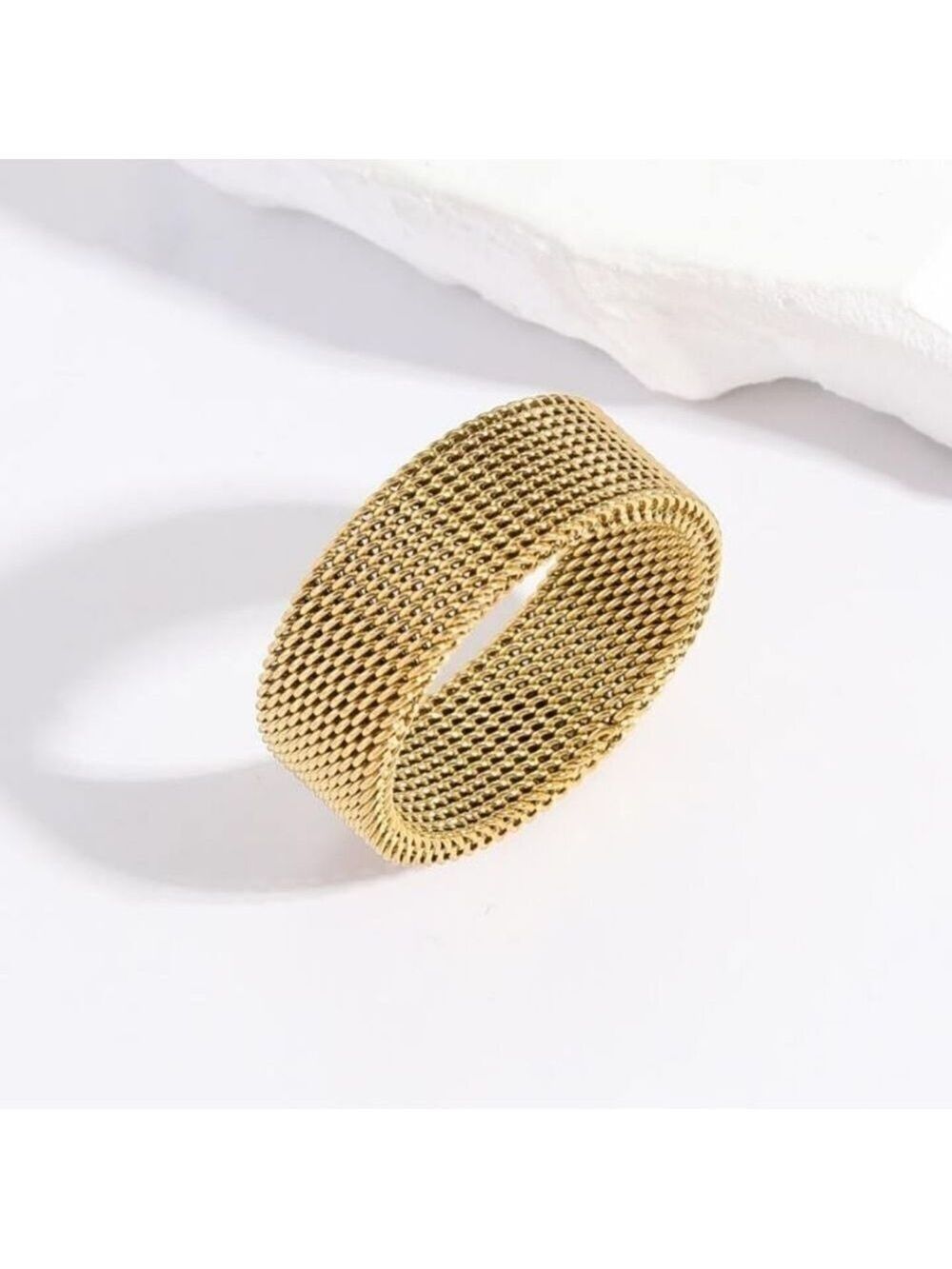 Neutral Style Unisex Gold Tone Titanium Steel Woven Mesh Ring